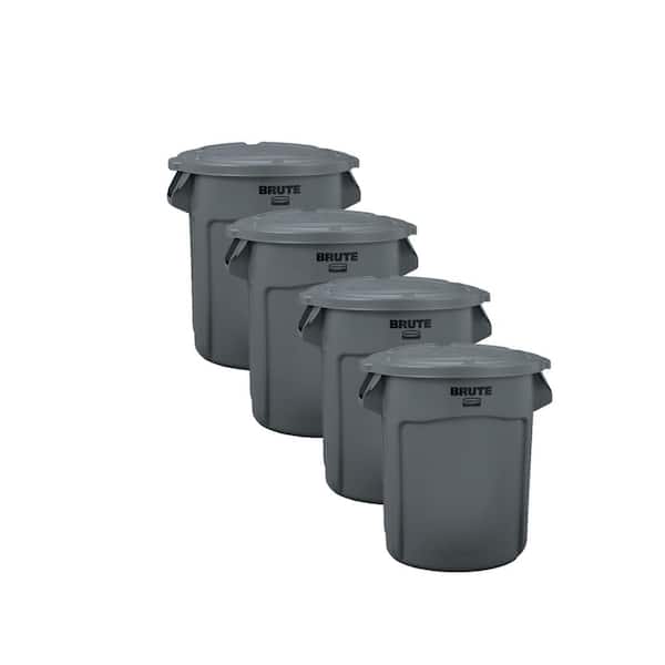Brute 32 Gal. Gray Round Vented Outdoor Trash Can with Lid (4-Pack)