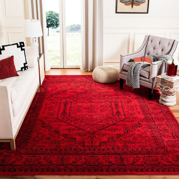 Adirondack Red/Black 9 ft. x 12 ft. Border Medallion Area Rug