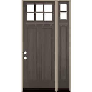 50 in. x 96 in. Craftsman Right-Hand/Inswing Clear Glass Grey Stain Douglas Fir Wood Prehung Front Door Right Sidelite