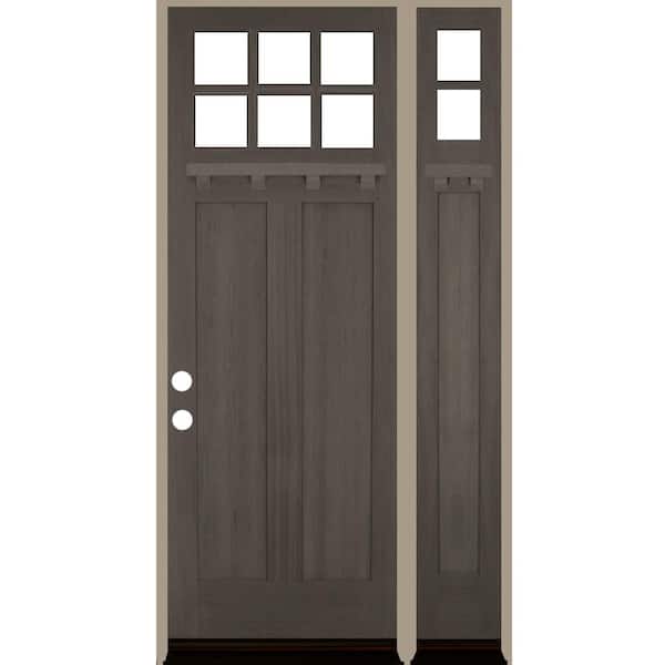 Krosswood Doors 50 in. x 96 in. Craftsman 6-Lite Right-Hand/Inswing Clear Glass Grey Stain Hemlock Wood Prehung Front Door w/RSL and DS