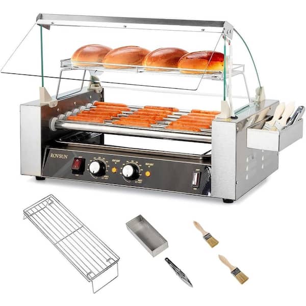 Karl home 1050-Watt Stainless Steel Hot Dog Maker Indoor Grill 7 Rollers 18 Hot Dog Capacity