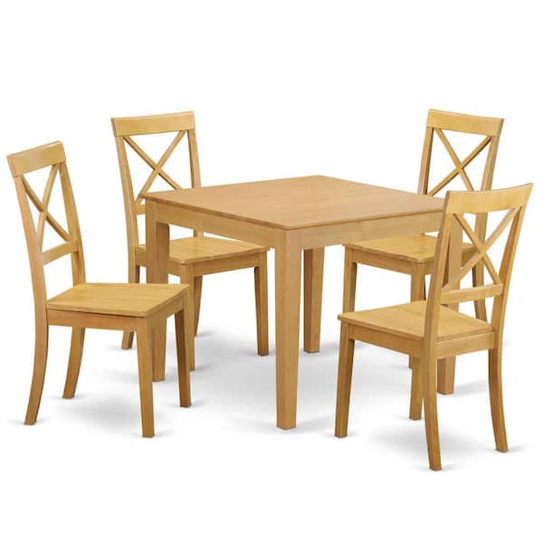 East West Furniture 4-Piece Natural Oak Finish Solid Wood Top - Dining Room Set - Seats 4