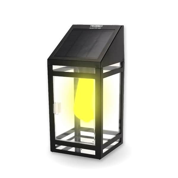 TECHKO Outdoor Solar Wall Lantern Black Dusk to Dawn Outdoor Solar Wall Mount Sconce with Yellow/White Integrated LED Bulb
