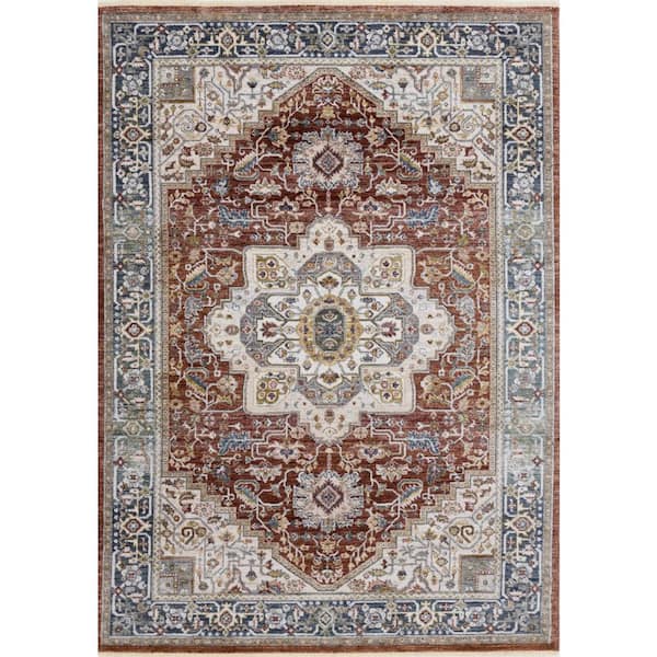 Blue 8 ft. x 10 ft. Woven Medallion Rectangle Indoor Area Rug