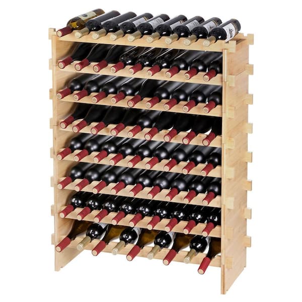 72-Bottle Freestanding Wines Holder Display Shelf 8-Tier Natural Color Storage Racks Stackable Modular Wine Rack