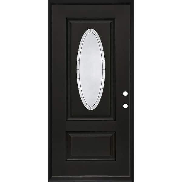 Regency 36 in. x 80 in. 3/4L Oval Empire Decorative Glass LHIS Onyx Fiberglass Prehung Front Door with 4-9/16 Jamb