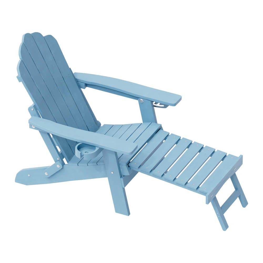 Plastic 3-Position Adjustable Folding Adirondack Chair with Ottoman and Cup Holder Outdoor Chair in Lake Blue, Set of 2 price history on PriceWatchPro