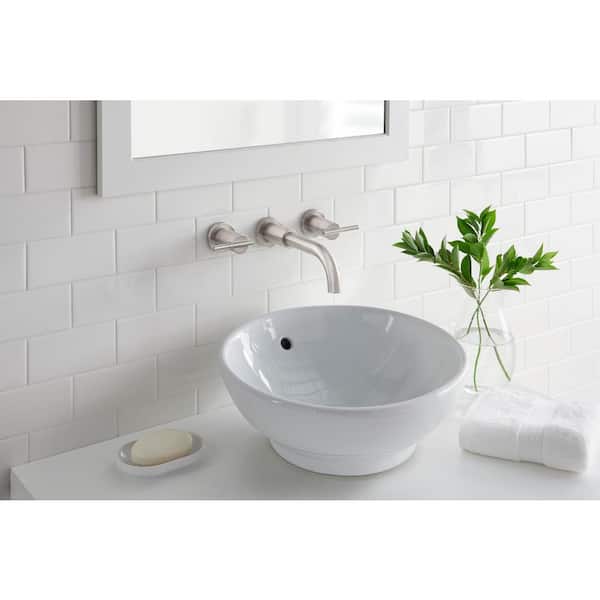 Modern Double-Handle Wall Mount Bathroom Faucet in Brushed Nickel