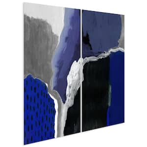 "Cobalt Abstract" Unframed Free Floating Tempered Glass Panel Graphic Diptych Wall Art Print 72 in. x 36 in. Each