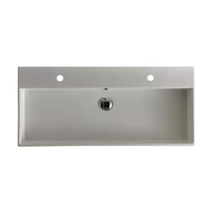 Unlimited 100 Wall Mount / Vessel Bathroom Sink in Ceramic White with 2 Faucet Holes