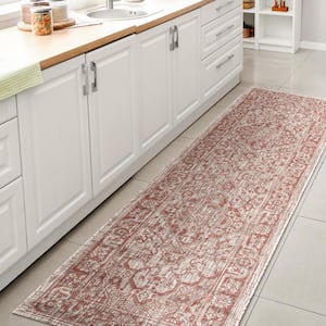 Rozetta Red/Taupe 2 ft. x 10 ft. Boho Medallion Textured Weave Indoor/Outdoor Runner Rug