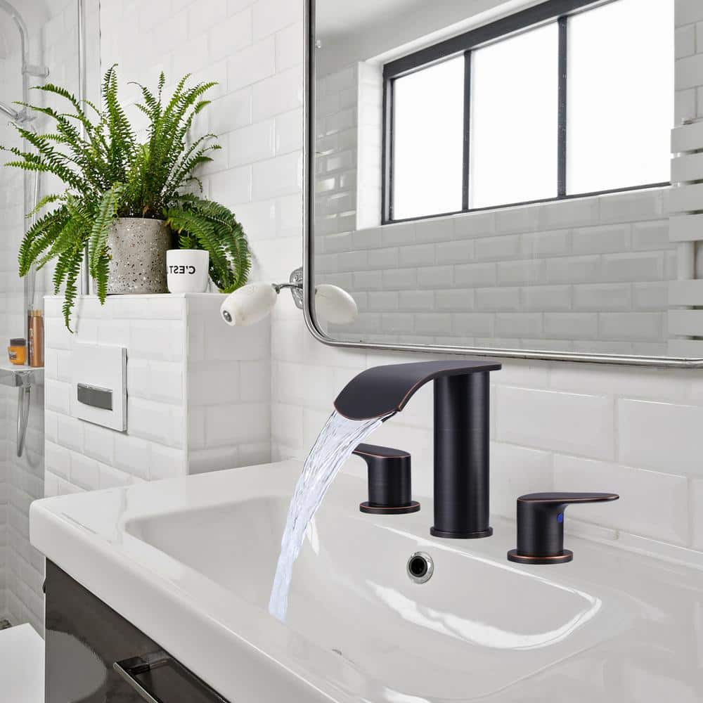 Oil Rubbed Bronze 8 in. Widespread Waterfall Bathroom Faucet