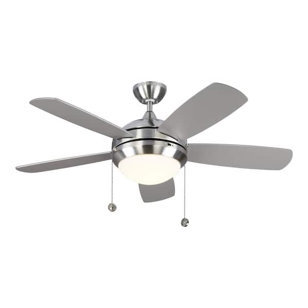 Generation Lighting Discus Classic 44 in. Modern Integrated LED Indoor Brushed Steel Ceiling Fan with Silver Blades and 3000K Light Kit