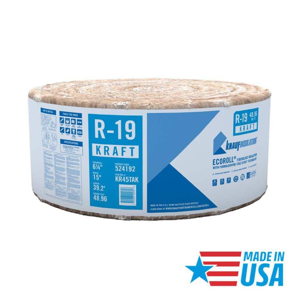 R19 Kraft Faced 15 in. x 39.2 ft. Fiberglass Insulation Roll for Floor, 2x6 Wall - Sound-Reducing, USA Made (1-Roll) price history on PriceWatchPro