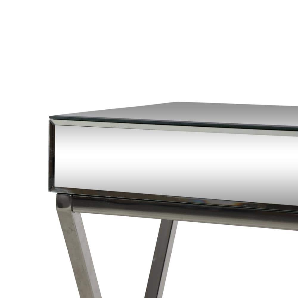 Silver Mirrored Glass and Metal Console Table