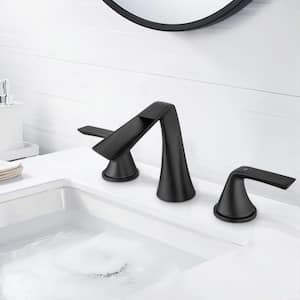 Modern 8 in. Widespread Double Handle Bathroom Faucet with Drain Kit Included in Matte Black