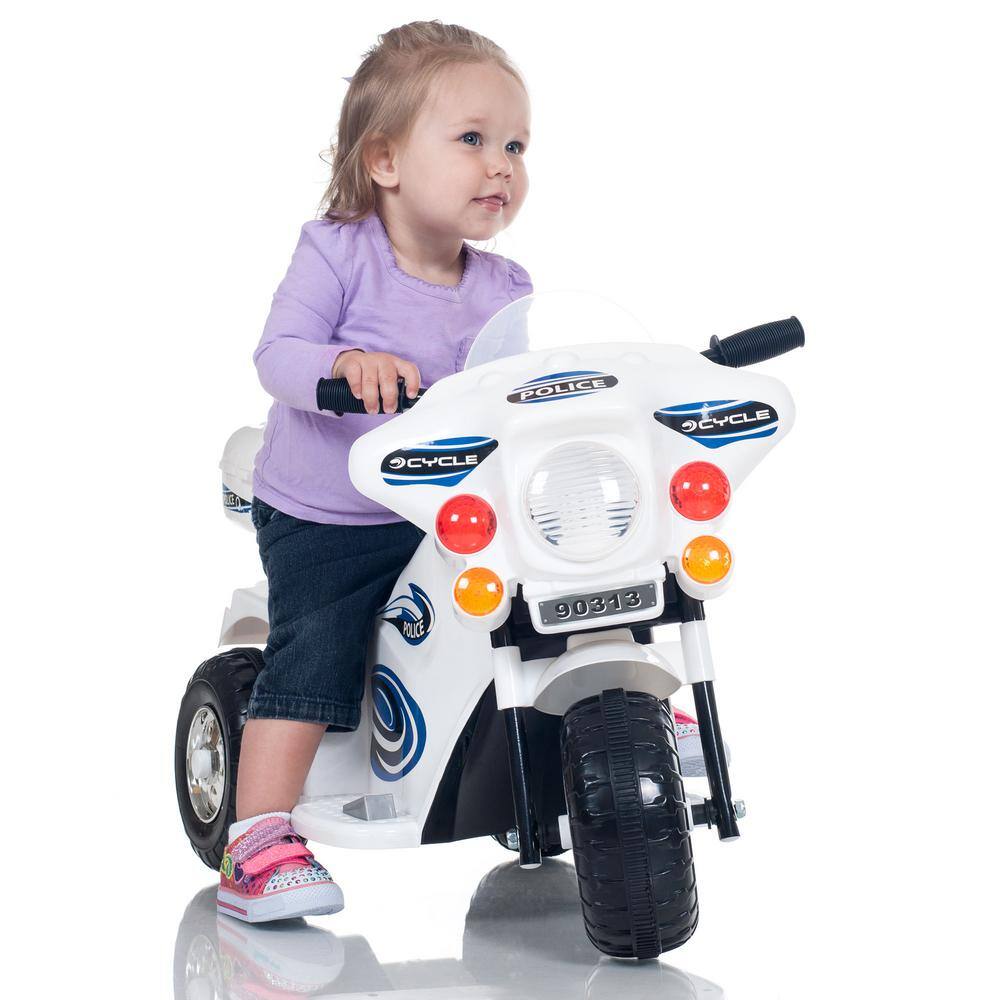 6-Volt White Police Motorcycle Ride-On Toy with Headlights