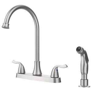 360° Swivel Double Handle with Pull Out Side Sprayer Kitchen Faucet Deckplate Included in Brushed Nickel