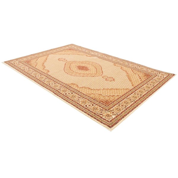2 ft. x 4 ft. Tan, Blue, Burgundy Oriental Washable Area Rug