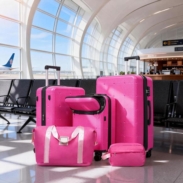 LIVACA 5-Piece Pink ABS Plastic Hardside Expandable Luggage Set