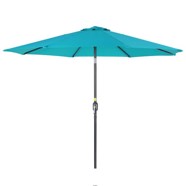10 ft. Steel Solar-Powered Round Outdoor Market Patio Umbrella with Crank in Lake Blue