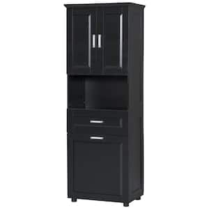 25 in. W x 16 in. D x 70 in. H Black Linen Cabinet, Large Storage Space Tilt-Out Laundry Hamper, Upper Storage Cabinet