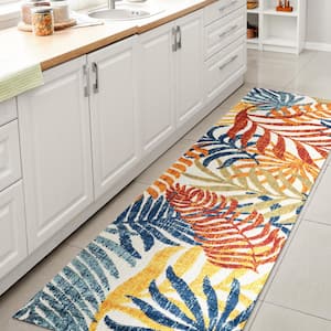 Tropics Palm Leaves Cream/Orange Indoor/Outdoor 2 ft. x 8 ft. Runner Rug