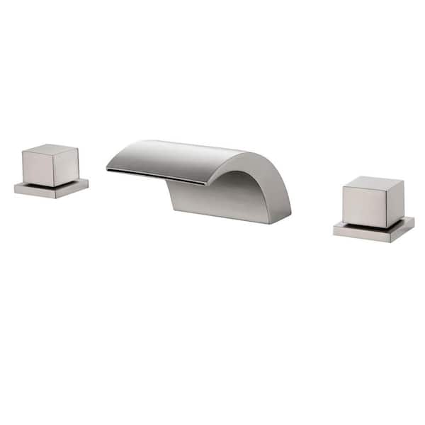 2-Handle Tub Deck Mount Roman Tub Faucet 4 in. Wide Waterfall Bathtub Filler in Brushed Nickel