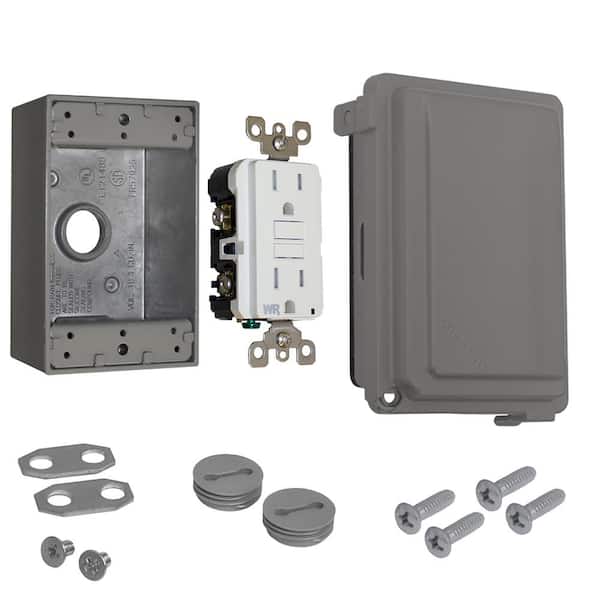 Commercial Electric 1-Gang Metal Weatherproof While In Use GFCI Receptacle Kit, Gray