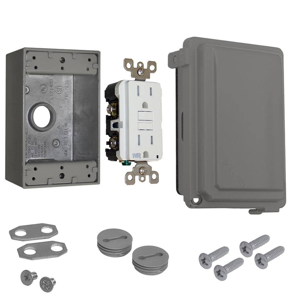 1-Gang Metal Weatherproof While In Use GFCI Receptacle Kit, Gray