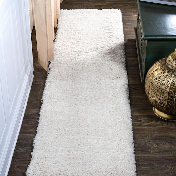 Groovy Solid Shag Ivory 2 ft. x 10 ft. Runner Rug