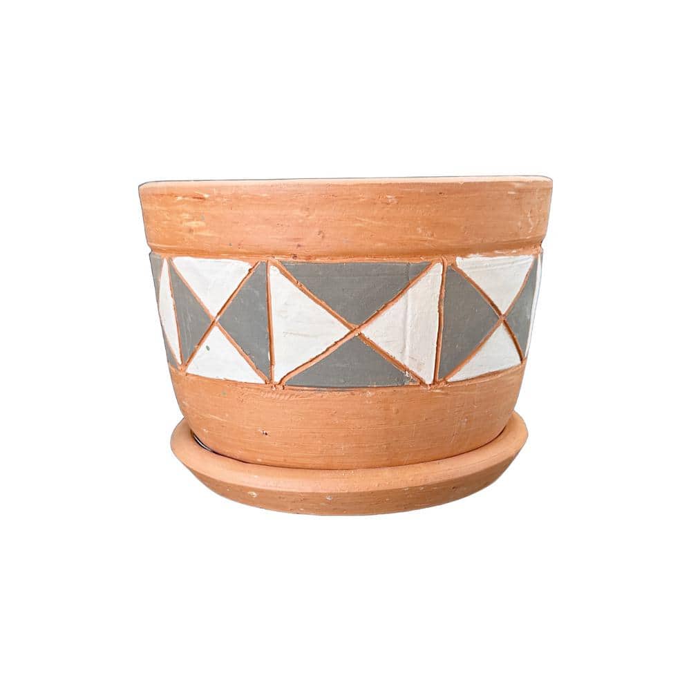 Terra Terrace Medium 5 in. 1/2 tall red with a middle colorful trim, clay,i