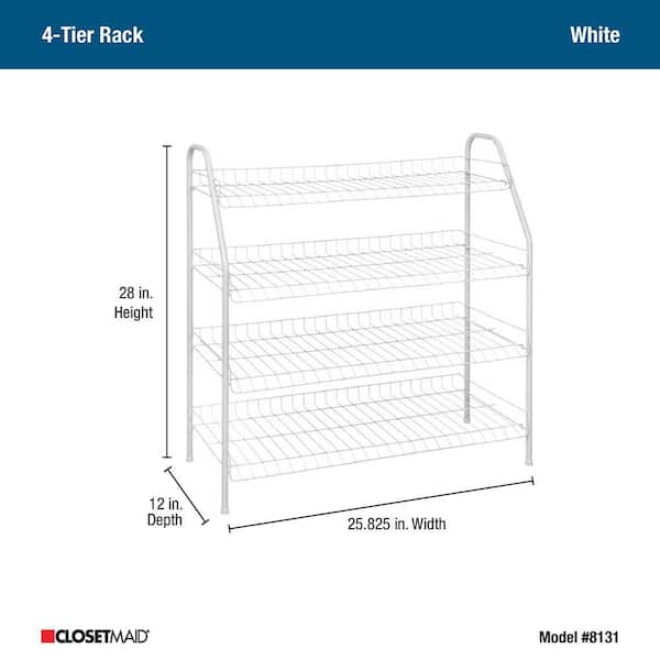 ClosetMaid 28 H 12-Pair 4-Tier White Steel Shoe Rack 8131 - The