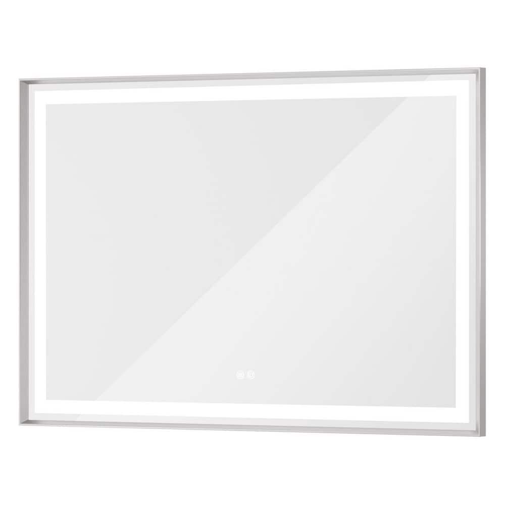 48 in. W x 32 in. H Rectangular Framed LED Anti-Fog Bathroom Vanity Mirror in Brushed Nickel with Dual Lighting price history on PriceWatchPro