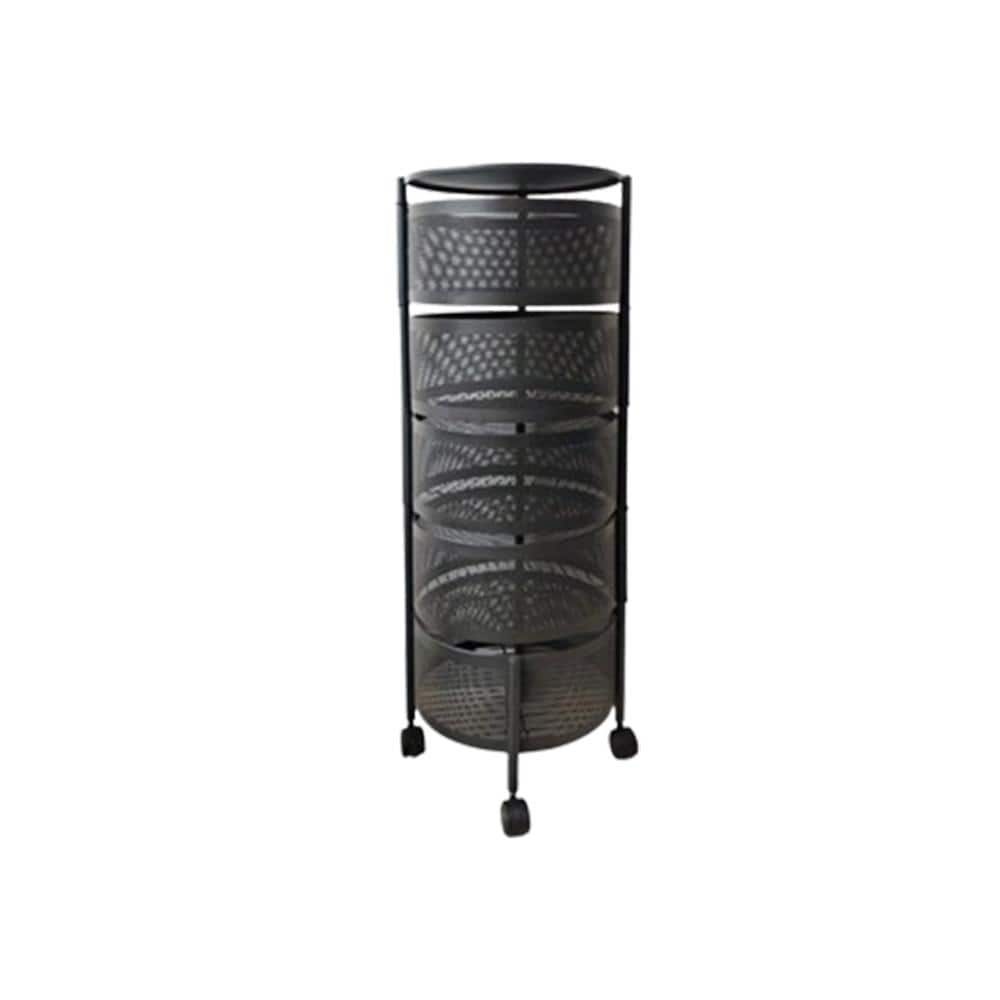 1-Piece 5-Tier Round Metal Rotating Kitch Storage Rack Fruit Baskets with L