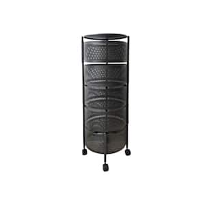 1-Piece 5-Tier Round Metal Rotating Kitch Storage Rack Fruit Baskets with Locking Wheels, Perfect for Fruits, Black