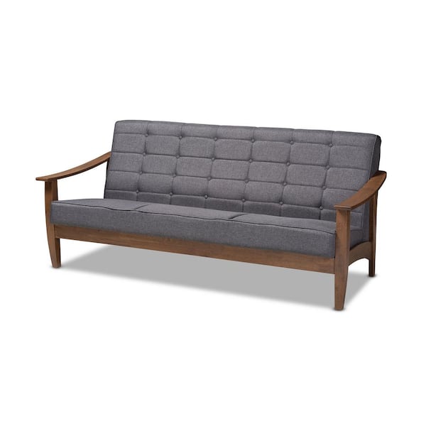 Baxton Studio Larsen 76 in. Gray Walnut Fabric 3 Seater Cabriole