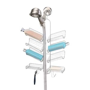 Silver Metal Hanging Bathroom Caddy for Handheld Shower Hose, Extra Space for Shampoo, Conditioner