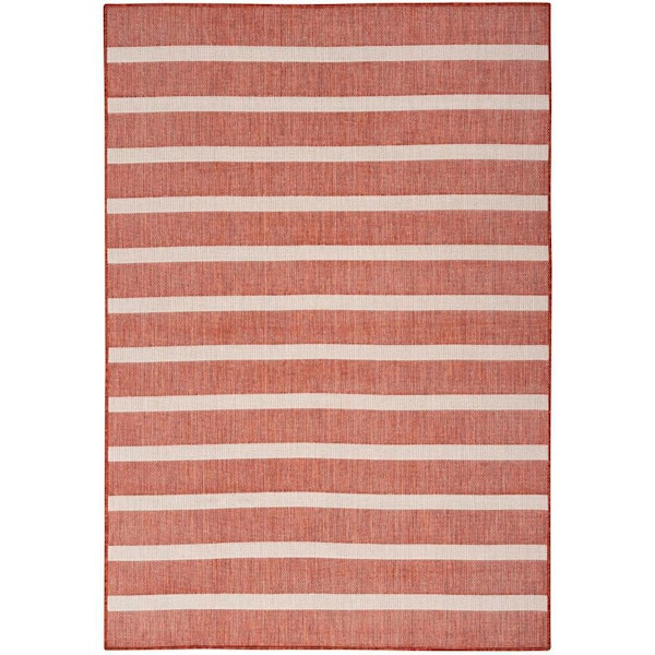 Nourison Positano Terracotta Ivory 7 ft. x 10 ft. Stripes Contemporary Area Rug