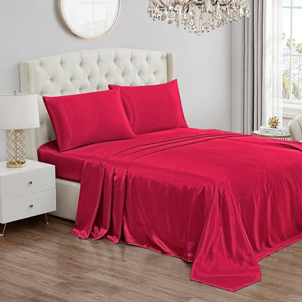 JUICY COUTURE Silky Satin 3-Piece Hot Pink Solid Color Microfiber Low Pilling Twin XL Sheet Set
