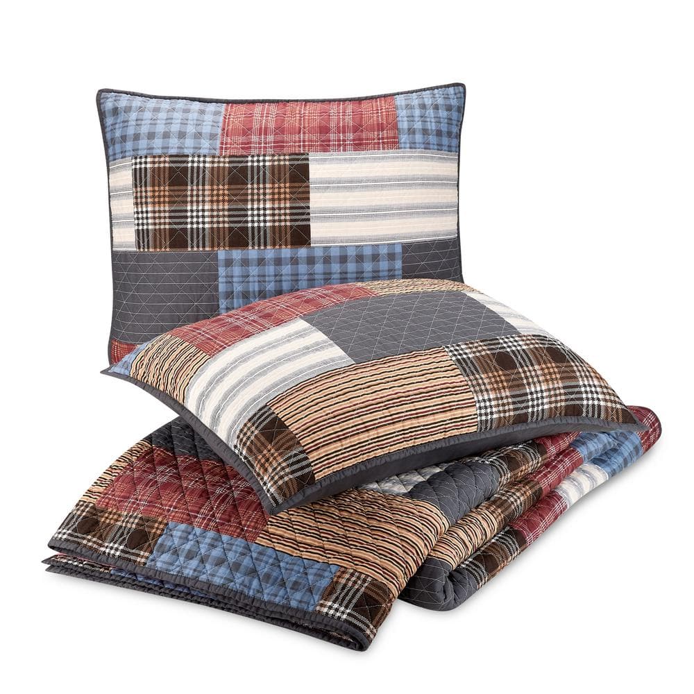 Rustic Patchwork Cotton Full Quilt Set in Gray and Multicolor