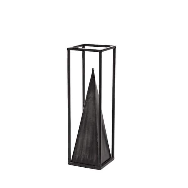 HomeRoots 13 in. Black Petite Black Metal Framed Pyramid Decor Piece