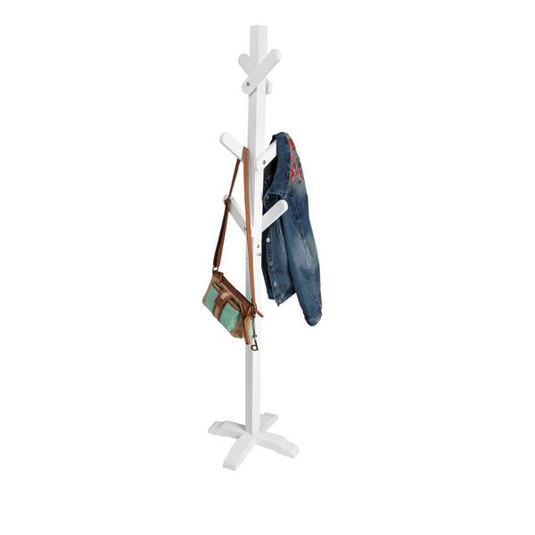 Mind Reader 16.87 in. W x 68.75 in. H White Wooden Free Standing Coat Rack with 6 Hooks