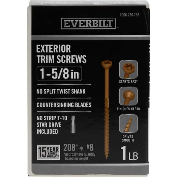 Everbilt #8 x 1-5/8 in. Star Drive Trim Head Exterior Wood Screws 1 lb.-Box (208-Piece)