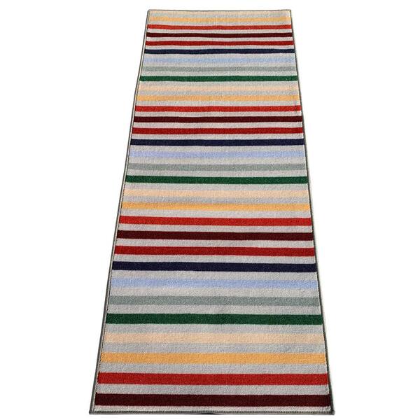 Unbranded Stripes Multi Color 31 in. Width x Your Choice Length Custom Size Roll Runner Rug/Stair Runner