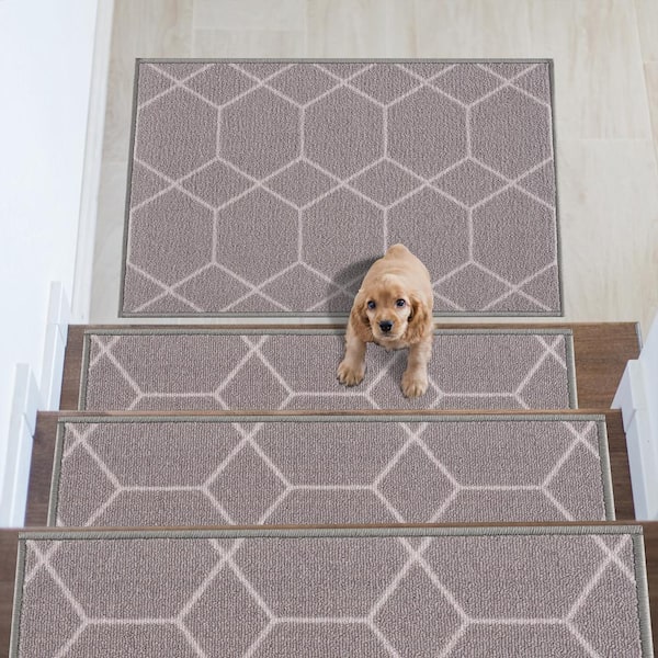 Hexagon Gray 8.5 in. x 26 in. Nylon Stair Tread Cover (Set of 3)