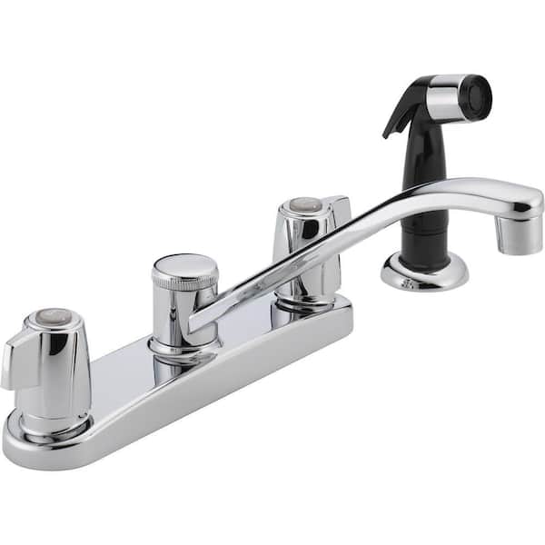 Peerless Core Double Handle Standard Kitchen Faucet with Side Sprayer in Chrome