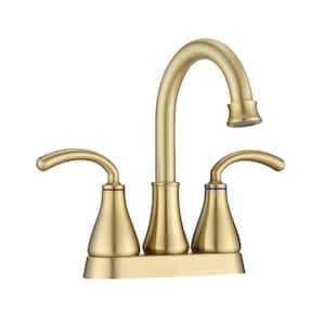 Modern 4 in. Centerset Single-Hole Double-Handles Bathroom Sink Faucet with Pop-Up Drain in Brushed Gold