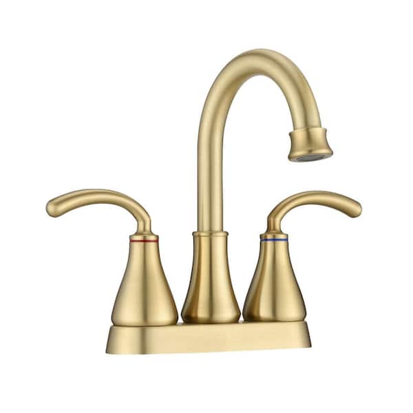 Satico Modern 4 in. Centerset Single-Hole Double-Handles Bathroom Sink Faucet with Pop-Up Drain in Brushed Gold
