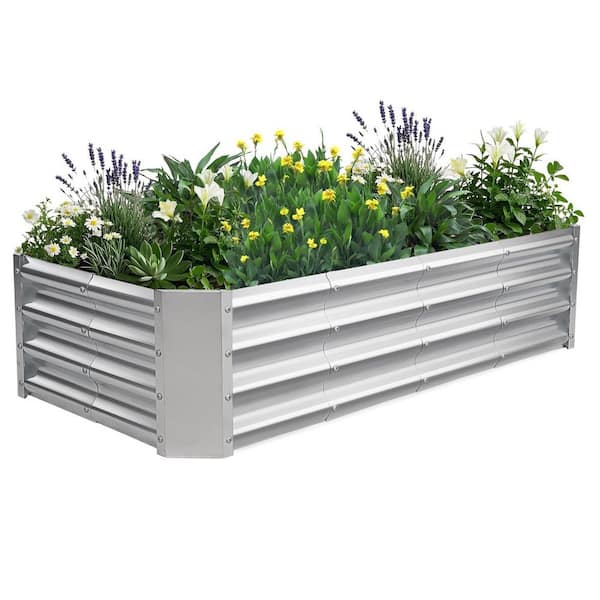 Primehome Raised Planter Box Galvanized Steel Garden Bed - 4 x 2 x 1 ft. Outdoor Rectangle Metal Frame for Vegetables/Flowers